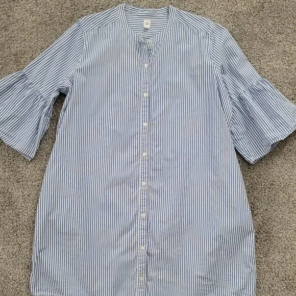 GAP Ladies Blue & White Striped Shirt Dress XXL- with Bell Sleeves - Picture 5 of 12